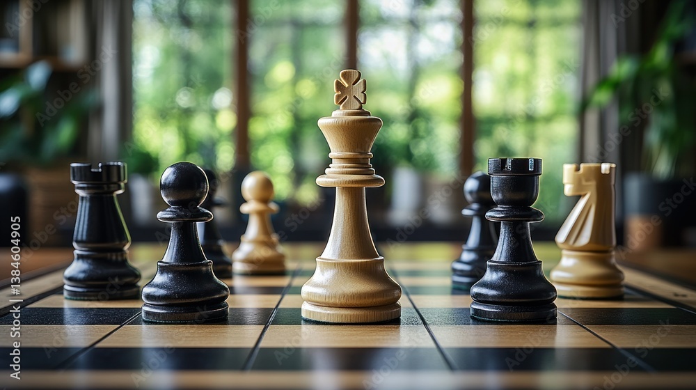 Strategic chess game with white king central Strategic chess game with white king central