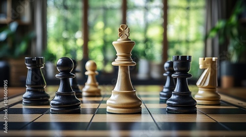Strategic chess game with white king central