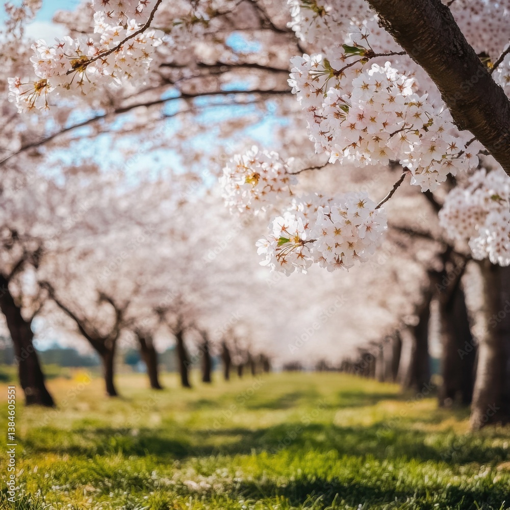 Blossoming Cherry Trees Creating a Serene Pathway in Springtime Blossoming Cherry Trees Creating a Serene Pathway in Springtime