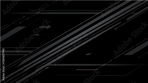 Black abstract vertical banner set with ash and gray lines, arrows and angles. Dark modern sporty bright futuristic horizontal abstract background

