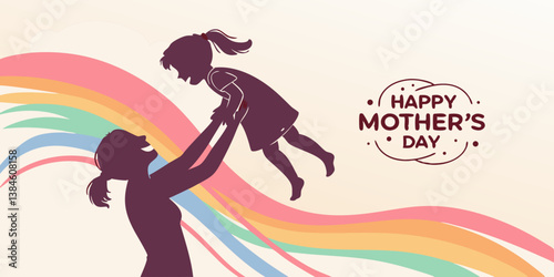 Happy mother's day 2025 Double exposure love illustration. Digital art painting. Vector illustration