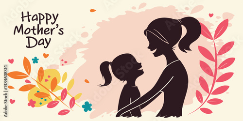 Happy mother's day 2025 Double exposure love ,beauty  illustration. Digital art painting. Vector illustration