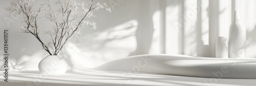 Serene white snowy landscape with soft curves and delicate natural shadows creating a calming minimalist scenery during winter