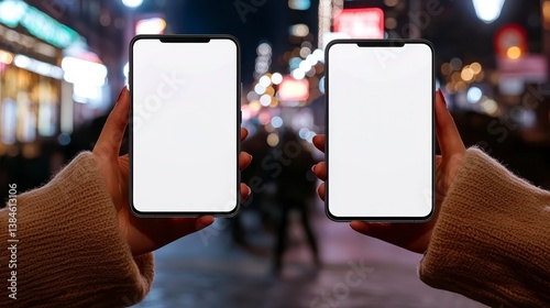 Two Phones Held Up in City Night Scene
