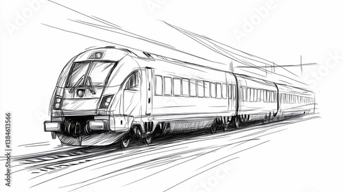 Dynamic sketch of a modern high-speed train with motion lines illustration