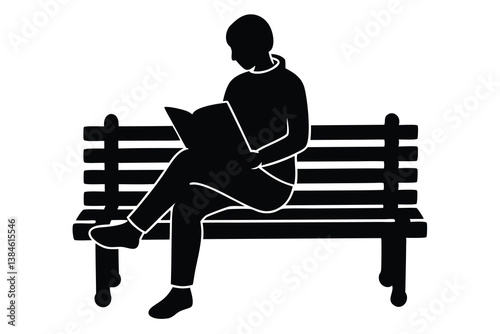 Reading a Book on a Park Bench Illustration

