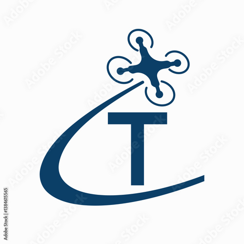 Initial Letter T Drone Logo Design Concept For Agriculture Irrigation Sign Vector And Template