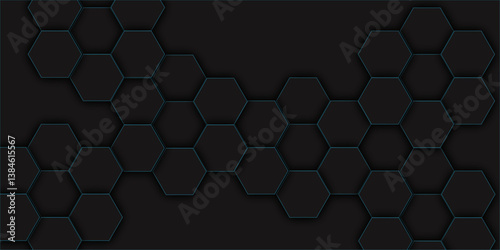 black Hexagonal Background. Luxury black Pattern.  vector illustration geometry science and technology cover web  honeycomb . Hexagonal grid tile and mosaic structure mess cell.