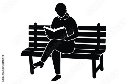 Reading a Book on a Park Bench Illustration

