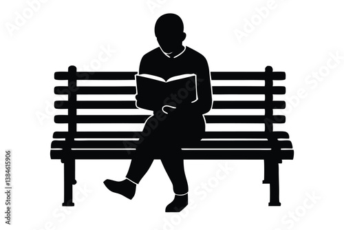 Reading a Book on a Park Bench Illustration

