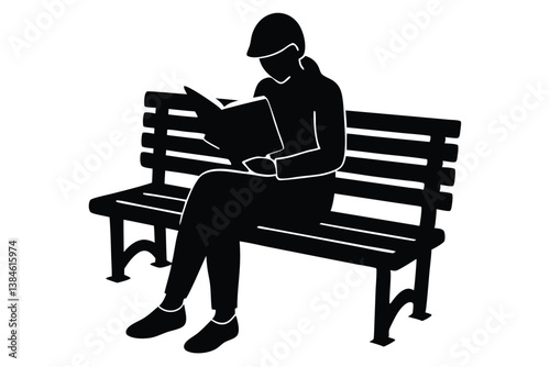 Reading a Book on a Park Bench Illustration

