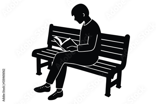 Reading a Book on a Park Bench Illustration

