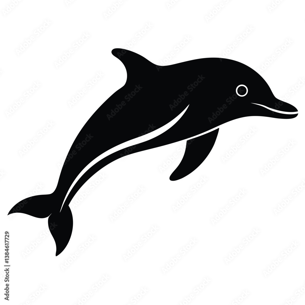 Fototapeta premium Black Silhouette Vector Of A Jumping Dolphin Isolated On White Background.