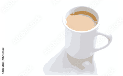 ミルクをたっぷり入れたコーヒー、カフェ・ラテを淹れて、のんびりくつろいでいるイメージ
