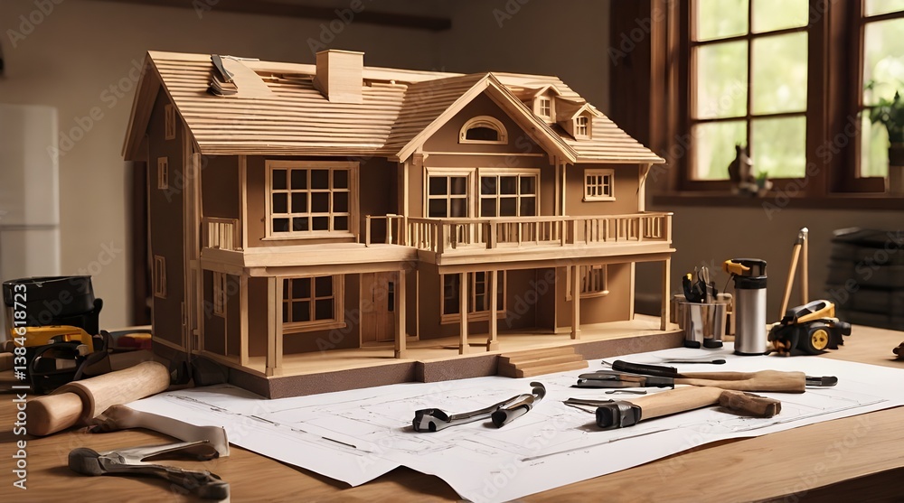 Realistic Photograph Of A Brown House Model With Tools.generative.ai