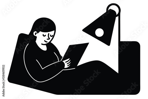 Nighttime Mobile Reading Before Going to Sleep Vector


