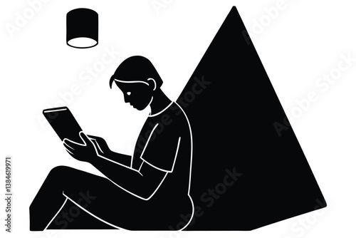 Nighttime Mobile Reading Before Going to Sleep Vector

