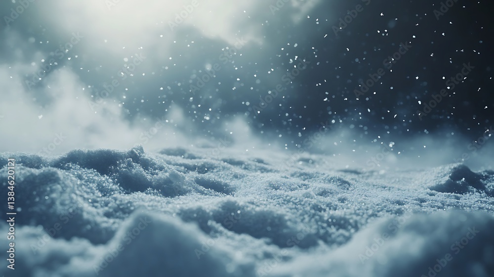 Snow covered trees and glowing cabin in snowy winter night image