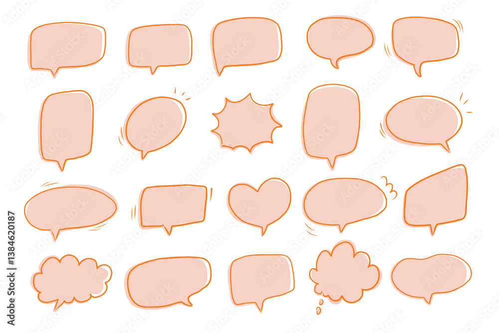 Collection of hand drawn speech bubbles. Speech balloon, frames, fluffy, ornaments, curves Collection of hand drawn speech bubbles. Speech balloon, frames, fluffy, ornaments, curves