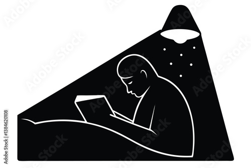 Nighttime Mobile Reading Before Going to Sleep Vector

