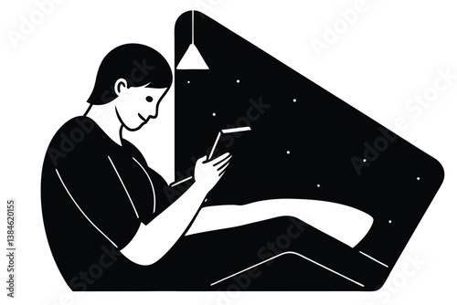 Nighttime Mobile Reading Before Going to Sleep Vector

