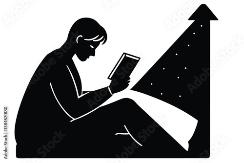 Nighttime Mobile Reading Before Going to Sleep Vector

