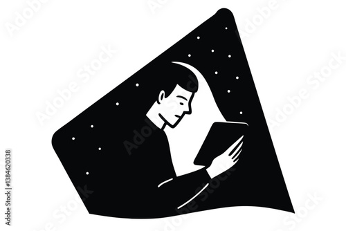 Nighttime Mobile Reading Before Going to Sleep Vector


