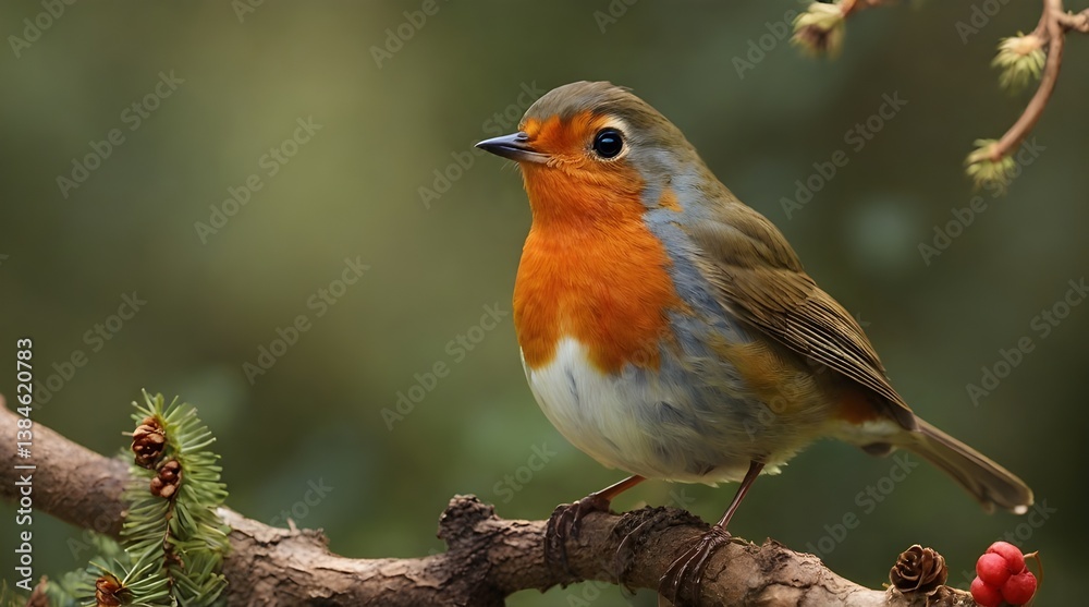 Robin redbreast Erithacus rubecula bird a British European garden.generative.ai