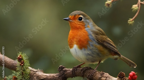 Robin redbreast Erithacus rubecula bird a British European garden.generative.ai