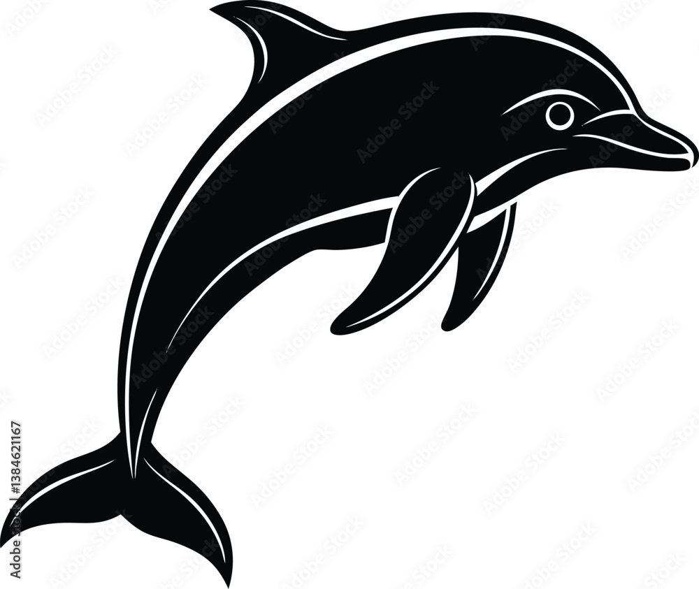 Fototapeta premium Dolphin Silhouette Black Vector