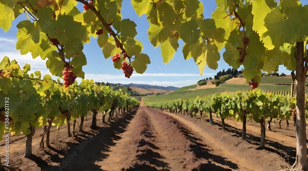 Rows of grapes in a vineyard.generative.ai