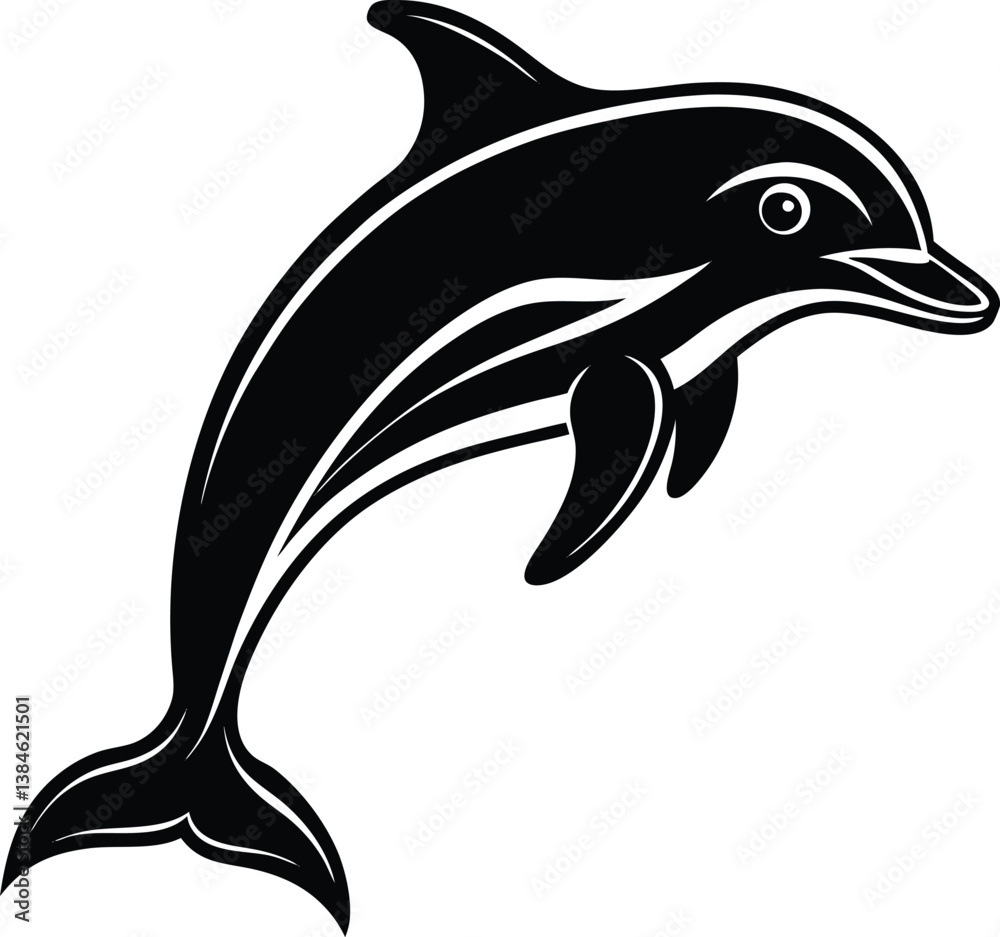 Fototapeta premium Dolphin Silhouette Black Vector
