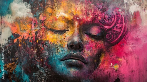 Abstract Colorful Woman Portrait Painting