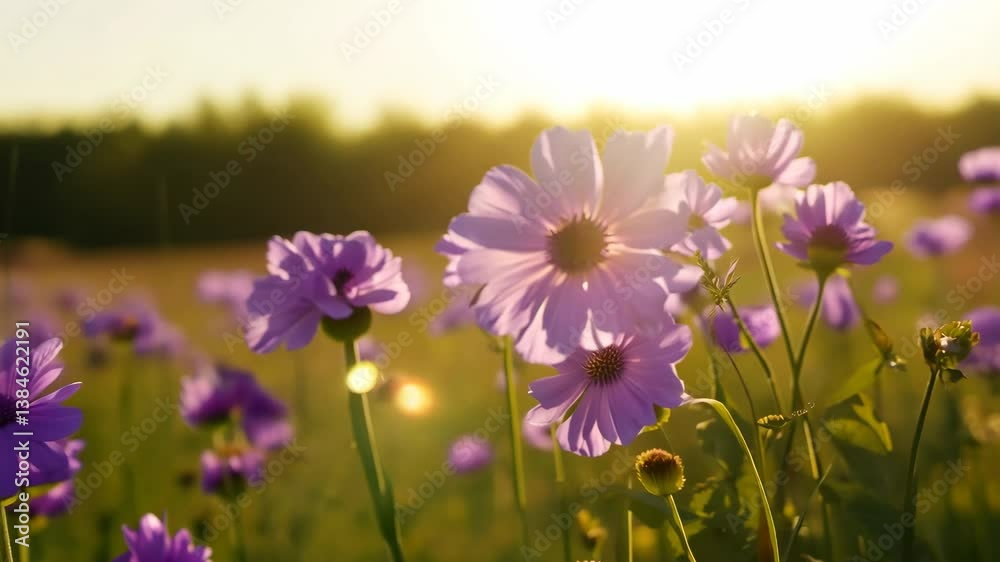 Purple flowers blooming in a field during the morning Purple flowers blooming in a field during the morning