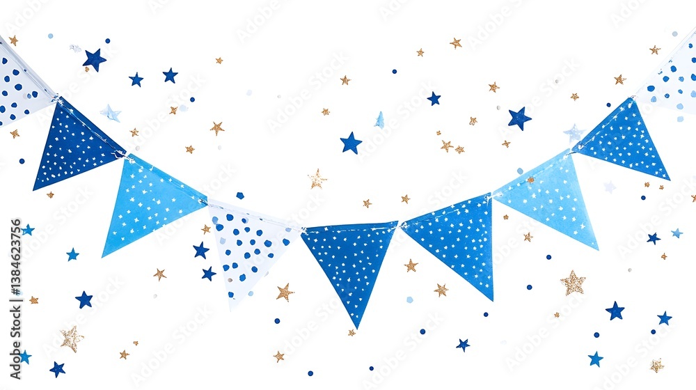 Fototapeta premium Festive Blue and Gold Party Decoration with Stars and Dots