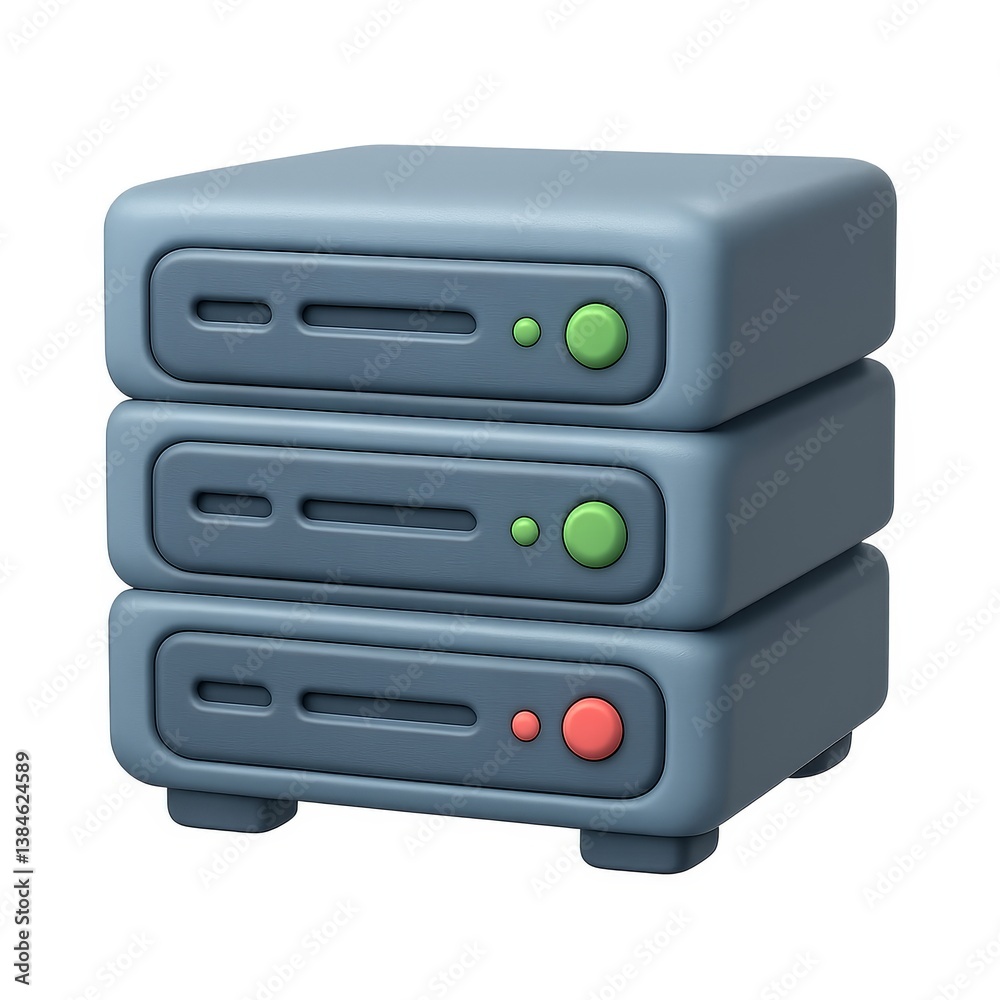 Obraz premium Simple 3D Server Icon with Stacked Design and Colorful Buttons