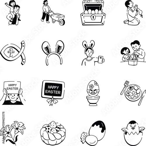 Collection of Doodle Style Easter Icons 
