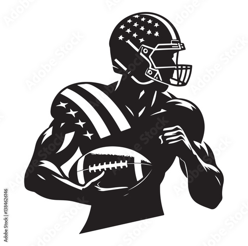 American football players in silhouettes vector illustration.