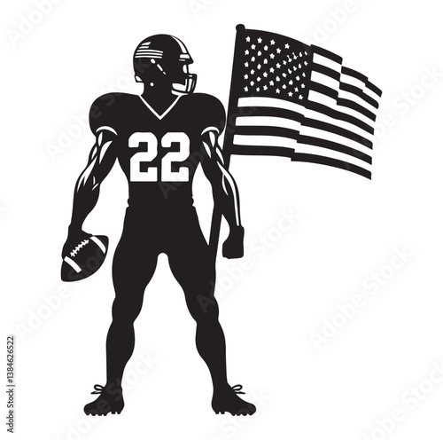 American football players in silhouettes vector illustration.