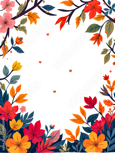  a floral frame with leaves and flowers on a white background