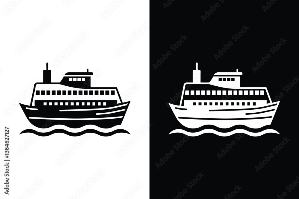 Obraz premium Cruise Ship and Ferry Silhouette Icon. Vector Illustrations for Travel and Maritime Branding