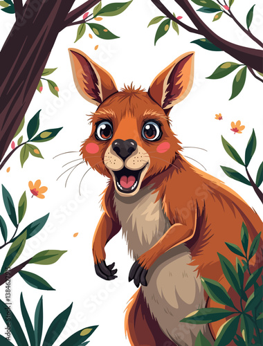 an illustration of a red kangaroo in the forest