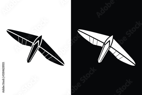Minimalist Glider Vector Icons. Silhouette Style on Clean Black and White Backgrounds