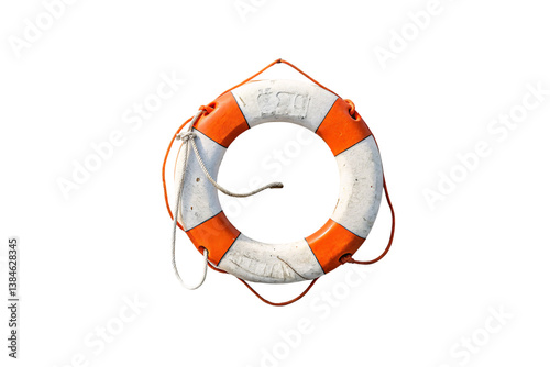 Orange lifebuoy ring for sea rescue and safety isolated on transparent background
