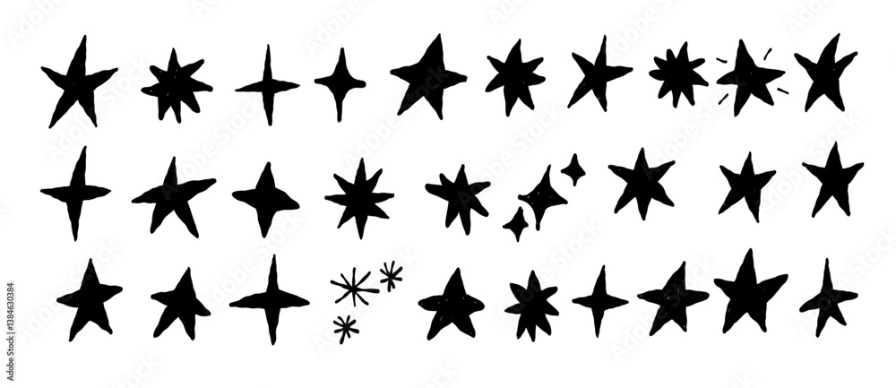 Set of hand draw doodle black stars set collection. Set of hand draw doodle black stars set collection.