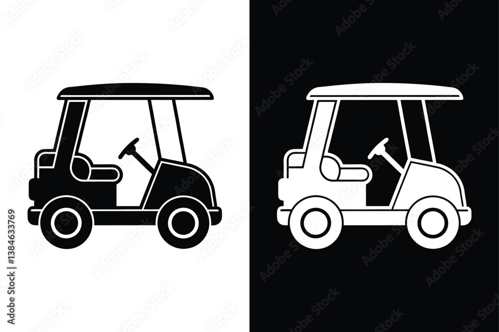 Fototapeta premium Golf Car Icon Vectors in Black and White. Perfect for Logos, Apps, and Print