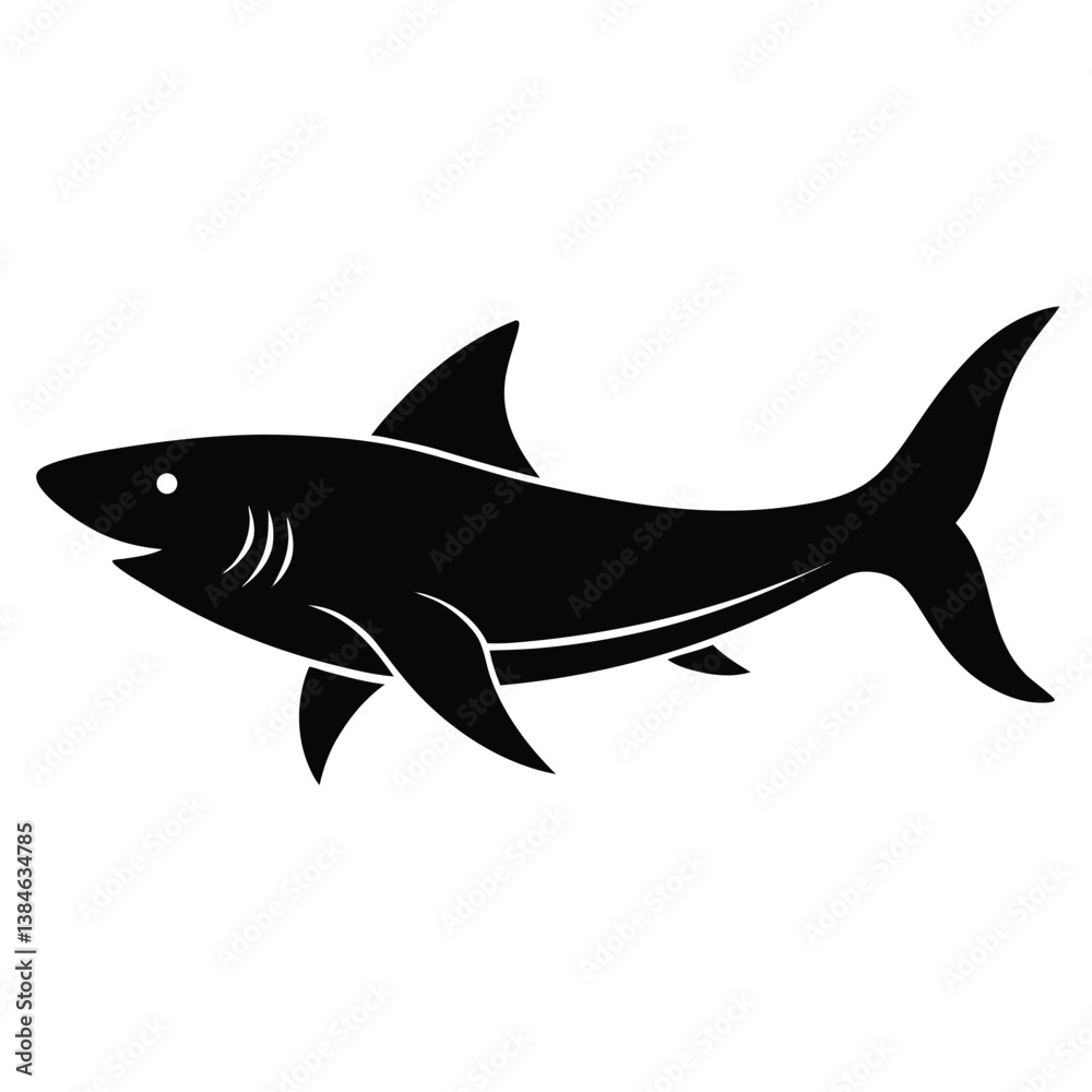 Fototapeta premium Shark Vector Graphic Swimming Silhouette Marine Animal Illustration Predator Dangerous Sea Creature.