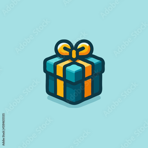 Gift box with ribbon against a light blue background  