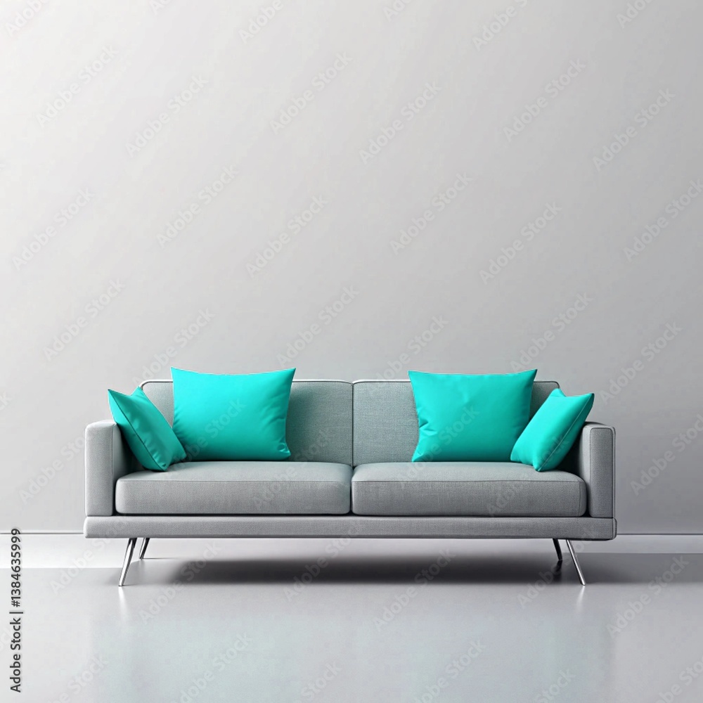 Brown and blue, fabric and leather sofa isolated on white. Modern soft couch white background vector illustration Brown and blue, fabric and leather sofa isolated on white. Modern soft couch white background vector illustration