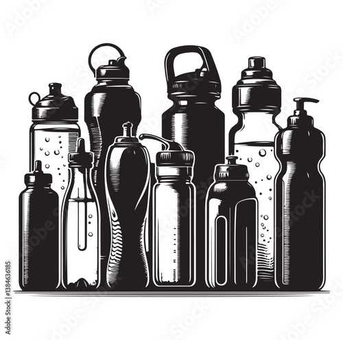 Water Bottle Silhouette design, isolated background